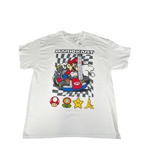 Nintendo Mario Kart Adult Large White Graphic T Shirt Gaming Tee